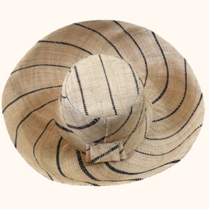 Raffia Mimosa Hat in natural pinstripe pattern, cut out photo
