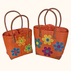 Set of 2 flower tote bags in orange cut out photo