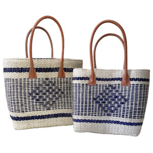 Set of 2 sisal basket bags with a diamond pattern on both sides in natural, cut out photo