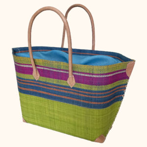 Mery drawstring basket bag in lime green with stripes