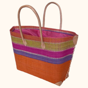 Mery drawstring basket bag in orange with stripes