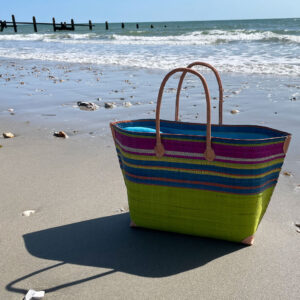 Lime Mery Drawstring Beach Basket on the beach