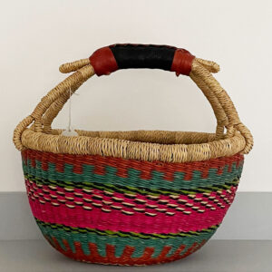 Sale - small bolga basket with pink stripes