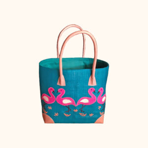 Medium flamingo tote bag in turquoise cut out photo
