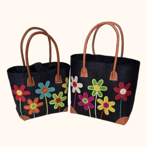 Set of 2 Flower Stem Tote Bags in black cut out photo