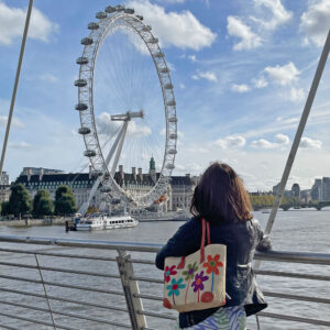 Small natural Flower Stem Tote Bag sightseeing at London Eye