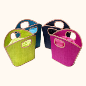 Toky raffia summer handbags in lime, turquoise, black and pink cut out photo