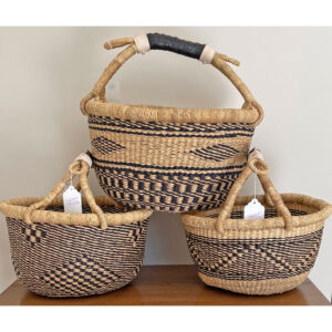 Blue Black Round Bolga Baskets from Ghana