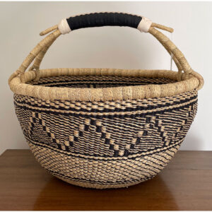 Extra Large Blue Black Round Bolga Basket from Ghana