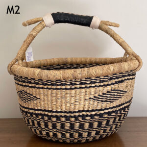 Medium Blue Black Round Bolga Basket from Ghana