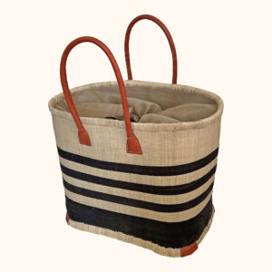 large porto stripe basket bag in black - cut out photo