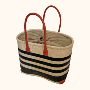 Medium black porto stripe raffia bag - cut out photo