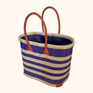 Medium navy porto stripe raffia bag - cut out photo