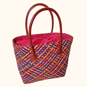 Camille raffia tote bag in pink multicolours cut out photo