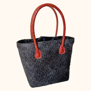 Camille raffia tote bag in black cut out photo