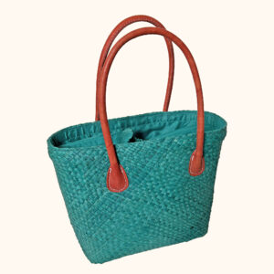 Camille raffia tote bag in teal cut out photo