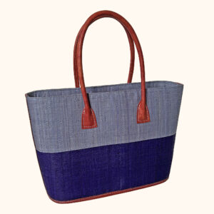 Monique raffia handbag with zip fastening in denim blue and navy cut out photo