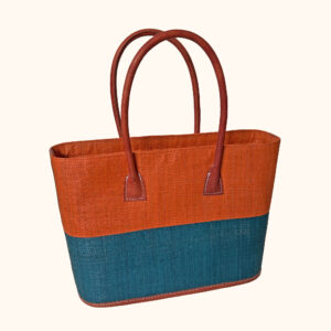 Monique raffia handbag with zip fastening in orange and turquoise cut out photo