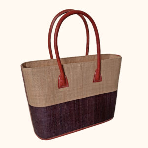 Monique raffia handbag with zip fastening in tea and chocolate colours cut out photo