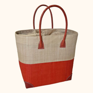 Large Hanta Two Tone Tote Bag in natural and coral cut out photo